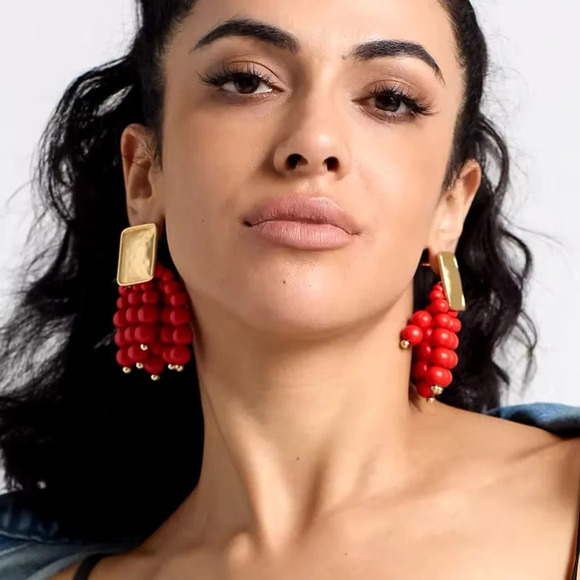 Zara Red Cascade Beaded Earrings - Picture 1 of 8